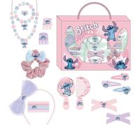 Set de beauté Stitch - Comprend 1 chouchou en tissu, 10 chouchous en tissu, 2 pinces, 3 fourches, 2 brosses, 1 bandeau, 1 collier, 1 bracelet et 1 bague - Multicolore - Produit original conçu en