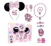 Set de beauté Minnie Mouse - Comprend 1 chouchou en tissu, 10 chouchous en tissu, 2 pinces, 3 épingles à cheveux, 2 brosses, 1 bandeau, 1 collier, 1 bracelet et 1 bague. Produit original conçu en