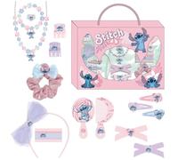 Set de beauté Stitch - Comprend 1 chouchou en tissu, 10 chouchous en tissu, 2 pinces, 3 fourches, 2 brosses, 1 bandeau, 1 collier, 1 bracelet et 1 bague - Multicolore - Produit original conçu en