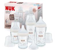 Set de biberons en verre NUK Perfect Match | 6+ mois | S’adapte au palais | Contrôle de température | 4 biberons anti-coliques+ tétine en silicone | 120 ml & 230 ml | Sans BPA | Arc-en-ciel | 5 pces