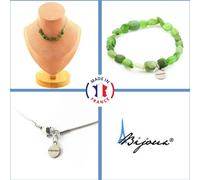 Set de bijoux Bracelet Collier 10 perles de jade néphrite de Sibérie (Russie) Chaîne en acier inoxydable