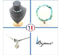Set de bijoux Bracelet Collier 10 perles de Larimar de la République Dominicaine Chaîne en acier inoxydable