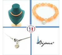 Set de bijoux Bracelet Collier 15 perles de calcédoine orange 8 mm Chaîne en acier inoxydable