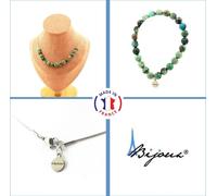 Set de bijoux Bracelet Collier 15 perles de chrysocolle de Namibie qualité 7A 8 mm Chaîne en acier inoxydable