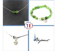 Set de bijoux Bracelet Collier 2 perles de jade néphrite de Sibérie (Russie) Chaîne en acier inoxydable