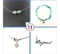 Set de bijoux Bracelet Collier 2 perles de Larimar de la République Dominicaine Chaîne en acier inoxydable