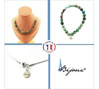 Set de bijoux Bracelet Collier 20 perles de chrysocolle de Namibie qualité 7A 8 mm Chaîne en acier inoxydable