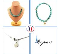 Set de bijoux Bracelet Collier 20 perles turquoises d'Afrique du Sud 8 mm Chaîne en acier inoxydable