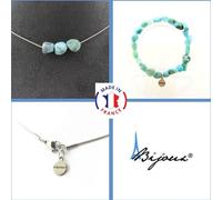Set de bijoux Bracelet Collier 3 perles de Larimar de la République Dominicaine Chaîne en acier inoxydable