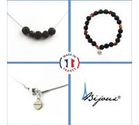Set de bijoux Bracelet Collier 8 mm Perles de lave + Chaîne en acier inoxydable grenat du Mozambique