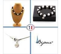 Set de bijoux Bracelet Collier Perles d'agate noire + Pierre de lune 8 mm Chaîne en acier inoxydable