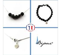 Set de bijoux Bracelet Collier Perles d'onyx noires mates 8 mm + Tourmaline Schorl du Brésil Chaîne en acier inoxydable