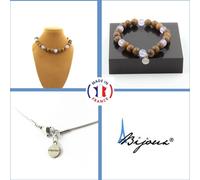 Set de bijoux Bracelet Collier Perles en bois + Calcédoine de lavande 8 mm Chaîne en acier inoxydable