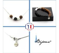 Set de bijoux Bracelet Collier Perles en bois de 8 mm + Howlite des USA + Chaîne en acier inoxydable noir mat Onyx
