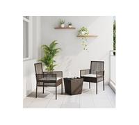 Set de Bistro de Jardin 3 Pièces avec Coussins en Poly Rattan Marron 3334956 Marron G