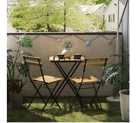 casa.pro Set de Bistrot 3 Pièces avec Table et 2 Chaises Pliantes Ensemble de Meuble de Jardin Balcon Patio Terrasse Capacité 110 kg par Chaise Acier Laqué Bois d'Acacia Noir Naturel