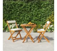 set de bistrot 3 pièces pliable avec coussins en bois massif d'acacia