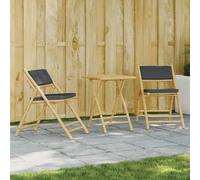 set de bistrot 3 pièces pliable avec coussins gris foncé en bambou