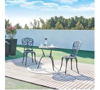 casa.pro Set de Bistrot 3 Pièces avec Table Ronde et 2 Chaises Ensemble de Meuble de Jardin Balcon Patio Terrasse Trou de Parasol Capacité 120 kg en Fonte d'Aluminium Gris Foncé avec Patine Verte