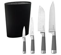 Set de Bloc à Couteau Universel Lavable et Jeu de 4 Couteaux, Acier Inoxydable, Gris, 21 x 24 x 37 cm, Acier Inoxydable, Gris, 37 x 24 x 21 cm