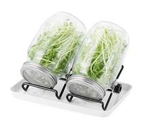 Set de bocaux à pousses | Lot de 2 bocaux à pousses de 1000ml avec couvercles et supports et coupelles | pour la culture de pousses et la germination de graines