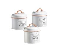 Herzberg Set de boîtes de conserve vintage HG04432 3 pièces blanc bordure or rose