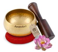 Set de bol chantant tibétain pour le yoga, la méditation et la relaxation - Bol chantant martelé tibétain Ø 10 cm, mailloches en bois de mangue et coussin jaune à anneaux Rouge