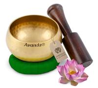Set de bol chantant tibétain pour le yoga, la méditation et la relaxation - Bol chantant martelé tibétain Ø 8 cm, mailloches en bois de mangue et coussin anneau jaune Vert