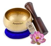 Set de bol chantant tibétain pour le yoga, la méditation et la relaxation - Bol chantant martelé tibétain Ø 10 cm, mailloches en bois de mangue et coussin anneau jaune Bleu