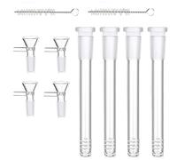 Set de Bong en Verre Borosilicate de Haute Qualité - Downstem 14,5mm & Bol 14,4mm avec Filtre en Spirale et Piège à Glace, Inclut 2 Brosses de Nettoyage(6.3In Down Stems+4 Funnels)
