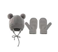 Set de Bonnet et Moufles Hiver Chapka Gants Tricoté Doublure en Peluche Thermique Chapeau avec Cache-oreilles Chaud Mitaines Tout-petits Cagoule Anti-vent pour Bébé Fille Garçon 1-3 Ans