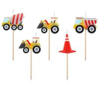 Set de bougies de chantier - 5 pièces pour des fêtes d'anniversaire créatives ! Donnez vie à des gâteaux et à des fêtes à thème mémorables sur le thème de la construction !