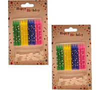Set de bougies de gâteau avec supports 24 bougies avec 24 x supports - Bougies de gâteau anniversaire - 4 couleurs mix - [Bleu-Jaune-Vert-Rose] - Hauteur - 6cm | Bougies d'anniversaire pour fête, Noël