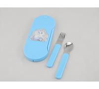 Set de bouillie de poche avec couverts en métal et détails en argent licorne bleu ciel Set de bouillie cuillère et fourchette avec licorne argentée