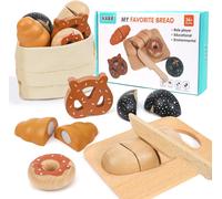Set De Boulangerie En Bois Pour Enfants,Accessoire De Cuisine À Découper Avec Planche Et Couteau,Aliments Jouets Pour Dinette,Jeu De Rôle Et Cadeau Garçon Fille