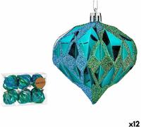 Set de boules de diamant de Noël bleu en plastique 8 x 9 x 8 cm (12 pièces)
