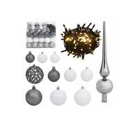 vidaXL Set de Boules de Noël avec Pic et 300 LED 120 pcs Arbre Ornement de Noël Décoration de Vacances Décoration de Noël Jardin Blanc et Gris blanc brillant, blanc pailleté, gris brillant et gris pai