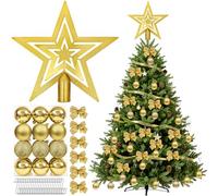 Set de boules de Noël en plastique pour décoration de sapin de Noël, pointe d'arbre en forme d'étoile, décoration de sapin de Noël avec ruban de suspension, pour les célébrations familiales