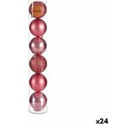 Set de boules de Noël roses en plastique 8 x 9 x 8 cm (24 pièces)