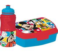 Tataway Disney Set bouteille 380 ml et boîte à sandwich rouges pour enfants en plastique Mickey Mouse avec bande antidérapante et fermeture de sécurité
