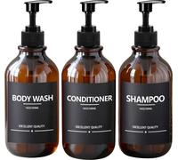 Set de bouteilles de savon 500 ml Marron - Distributeur rechargeable avec étiquette noire pour gel douche, shampooing & savon | Récipients pour liquides salle de bain & cuisine