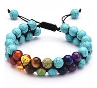 Set de bracelets à deux rangées de chakra pour femmes et hommes, bracelet en pierres précieuses, J0364, bleu