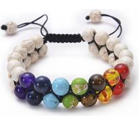 Set de bracelets à deux rangées de chakras pour femmes et hommes, bracelet en pierres précieuses, J0364, blanc