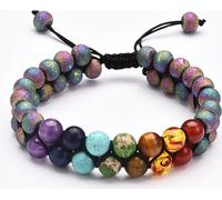 Set de bracelets à deux rangs de chakra pour femmes et hommes, bracelet de pierres précieuses, J0364, multicolore
