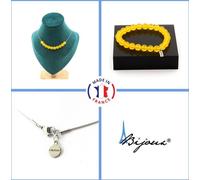 Set de bracelets Collier 10 perles Agate jaune 8 mm Chaîne en acier inoxydable