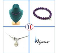 Set de bracelets Collier 10 perles d'améthyste 8 mm Chaîne en acier inoxydable
