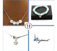 Set de bracelets Collier 4 perles d'angélite + pierre de lune 8 mm Chaîne en acier inoxydable