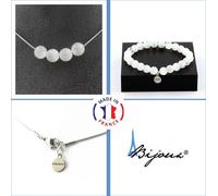 Set de bracelets Collier 4 perles de sélénite du Maroc 8 mm Chaîne en acier inoxydable