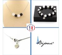 Set de bracelets Collier 4 perles pierre de lune + agate noire 8 mm chaîne en acier inoxydable