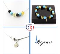 Set de bracelets-colliers en perles de citrine + calcédoine bleue + onyx noir mat 8 mm chaîne en acier inoxydable